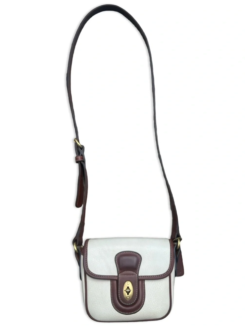 90s Vintage COACH Durham Mini Bag in Bone with Tan Trim - Picture 15 of 16